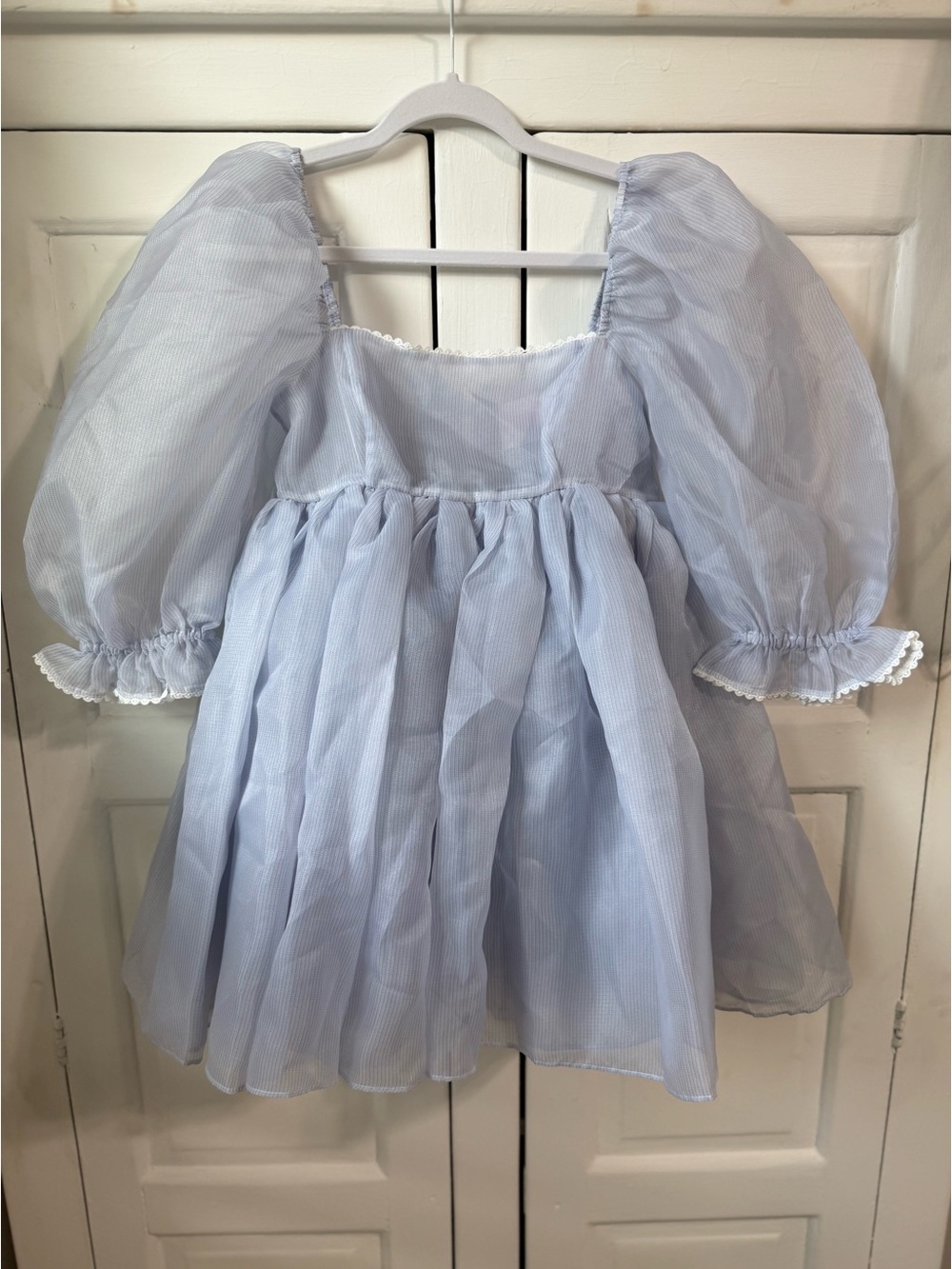 Selkie The Puff Dress Mini in Blue Pinstripe Princess Babydoll Size Small NWT
